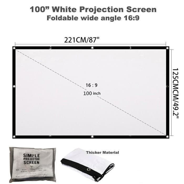 100 Inch Indoor Outdoor Dual Front Rear Portable Projector Screen