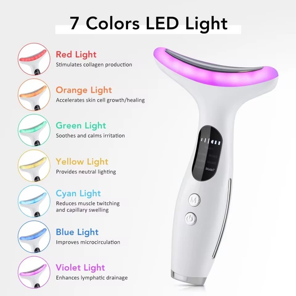 EMS Face Lifting Massager Neck Skin Tighten Device 7 Color Light LED Photon Therapy Anti Ageing Wrinkle Free Perfect Gift for Your Girl Friend ,  Wife , Mother view 2