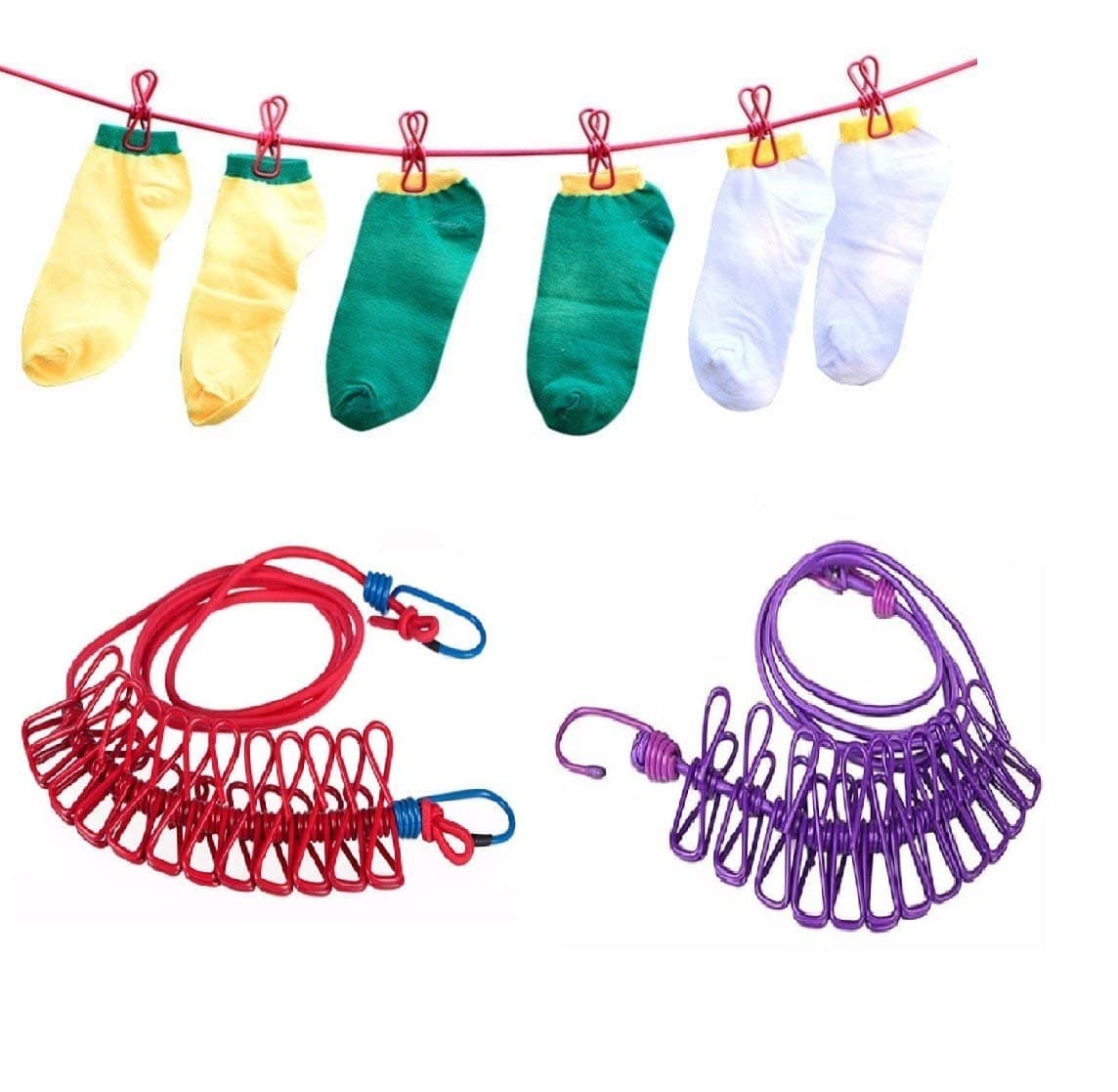 Cloth Drying Rope with 12 Clips and Cloth Hanging Rope for Cloth Drying Multicolor view 4