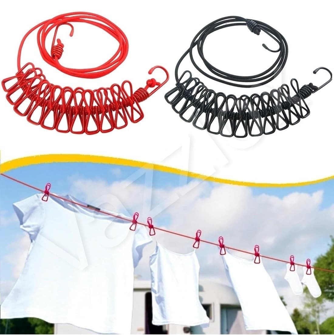 Cloth Drying Rope with 12 Clips and Cloth Hanging Rope for Cloth Drying Multicolor view 3