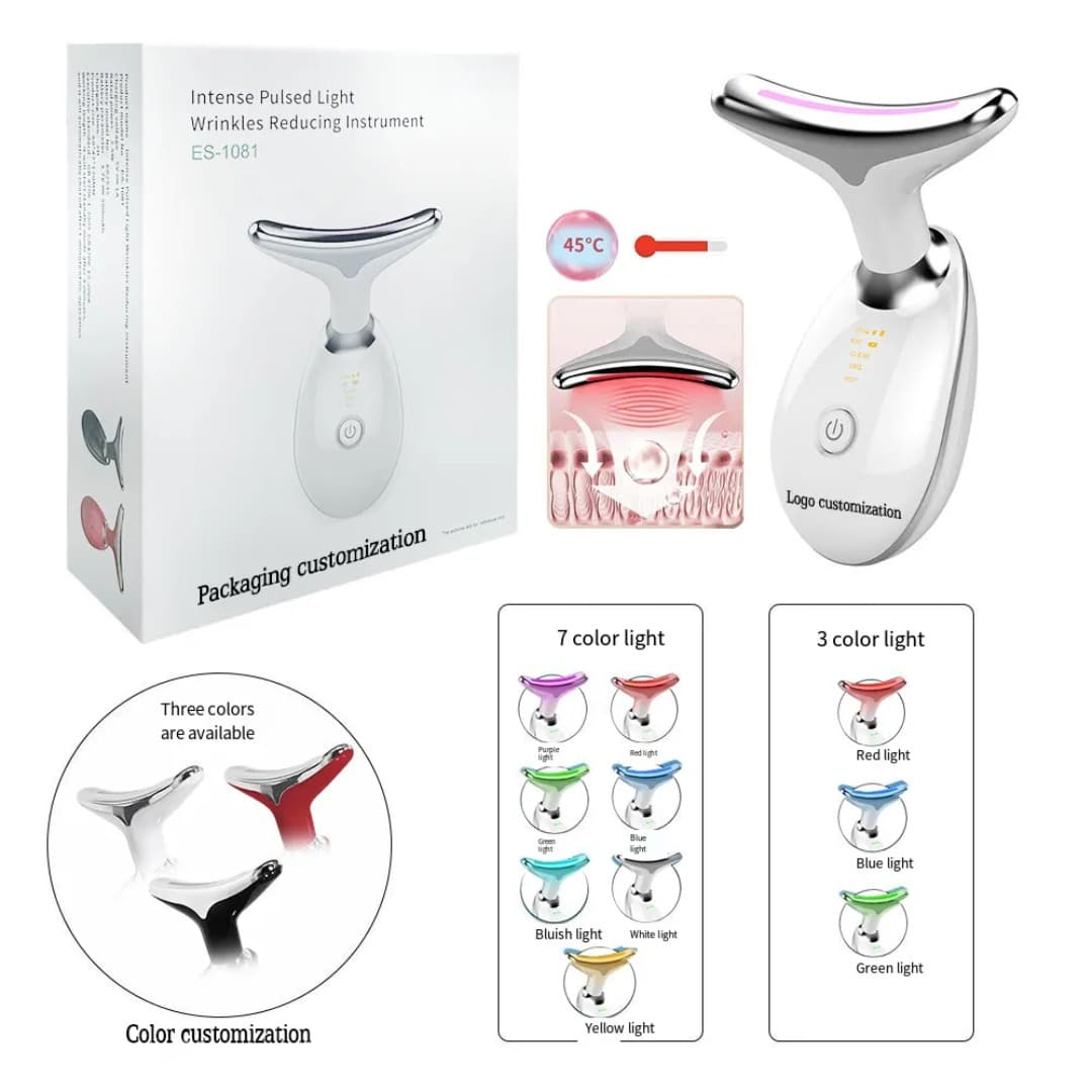ES-1081 Neck & Face Beauty Massager – 7 Color LED Photon Therapy , 45°C Hot Compress , Anti‑Aging,  Skin Tightening And Lifting Device view 2