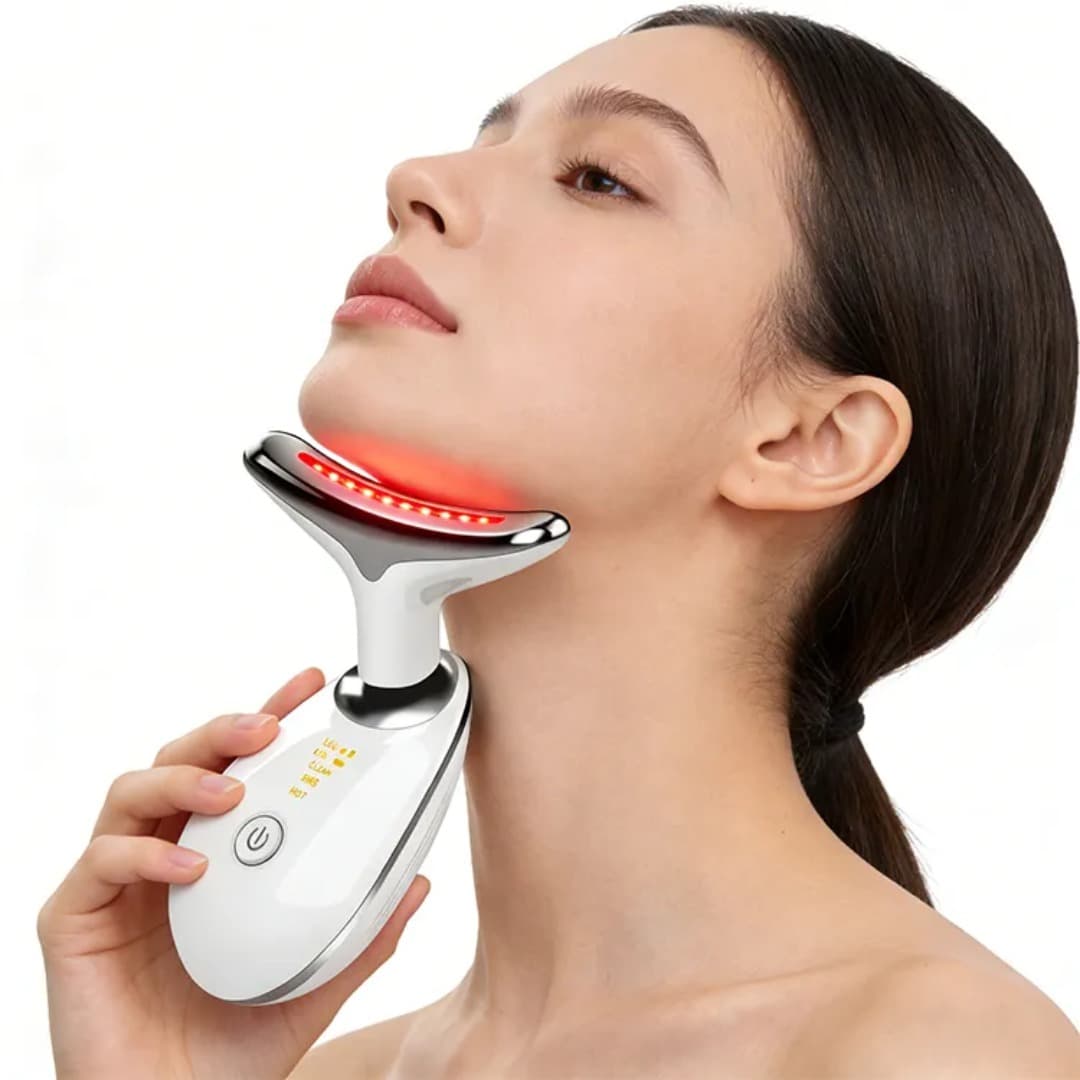 ES-1081 Neck & Face Beauty Massager – 7 Color LED Photon Therapy , 45°C Hot Compress , Anti‑Aging,  Skin Tightening And Lifting Device view 4