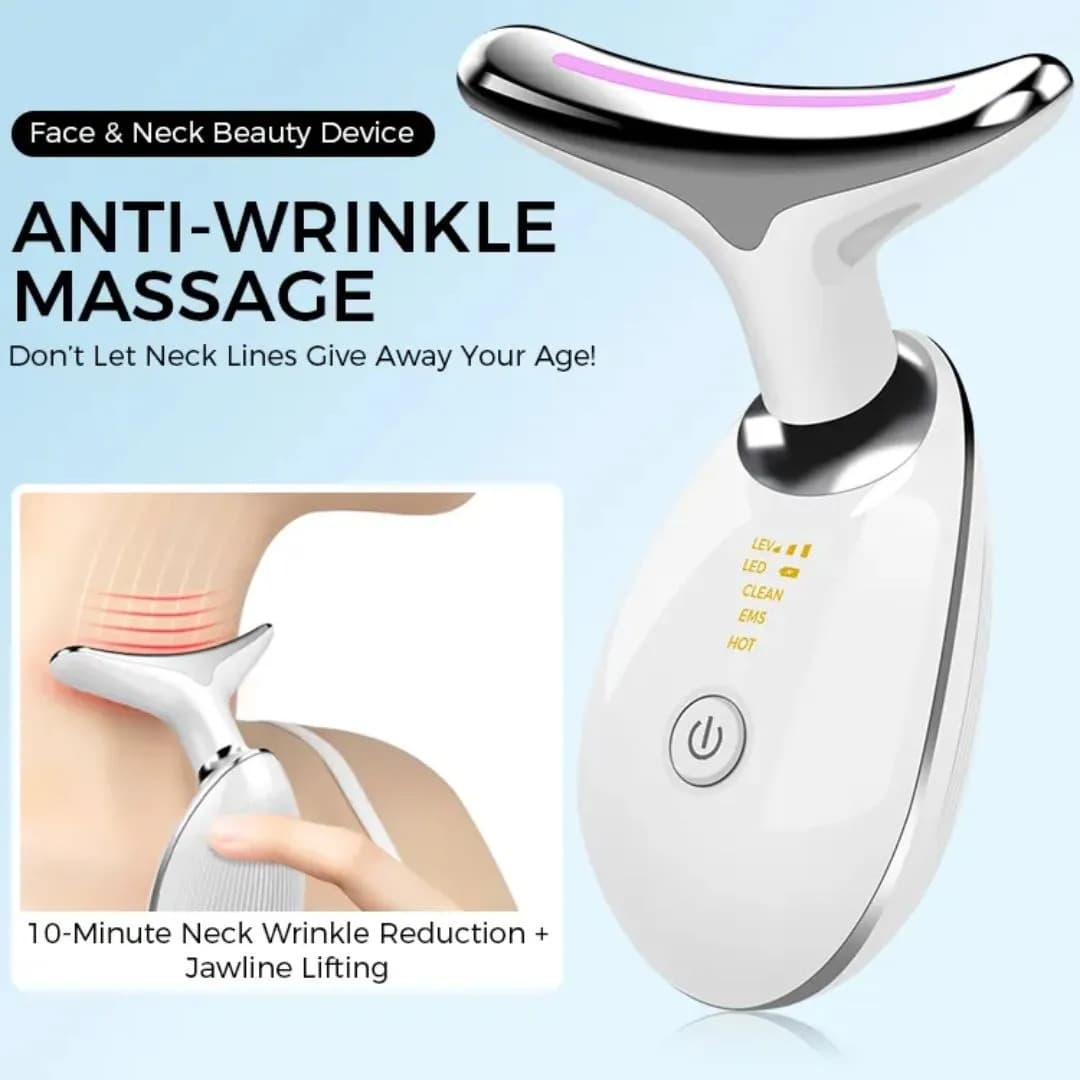 ES-1081 Neck & Face Beauty Massager – 7 Color LED Photon Therapy , 45°C Hot Compress , Anti‑Aging,  Skin Tightening And Lifting Device view 5