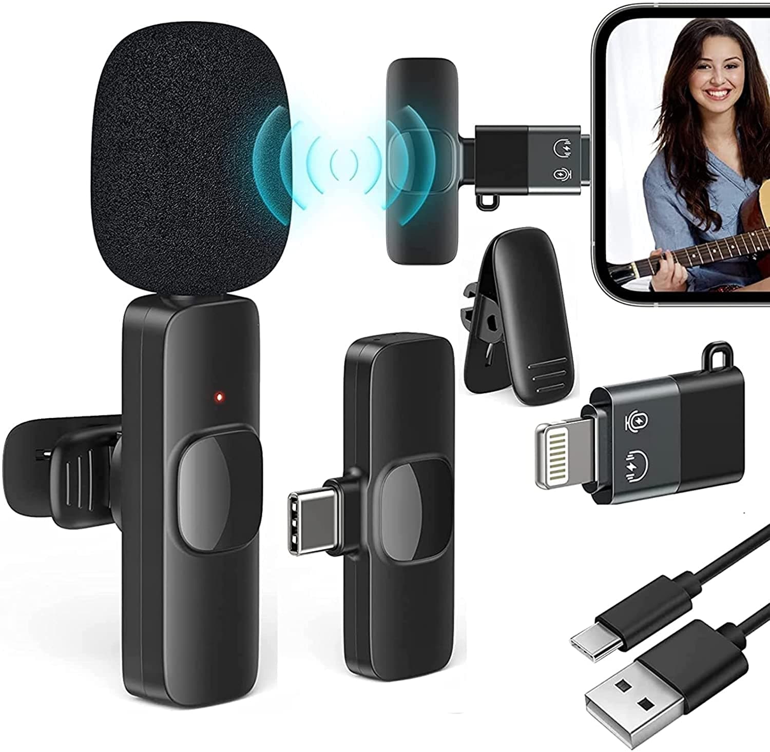 2 In 1 K8 Wireless Recording Microphone For Type-C And iPhone Mobile Phones