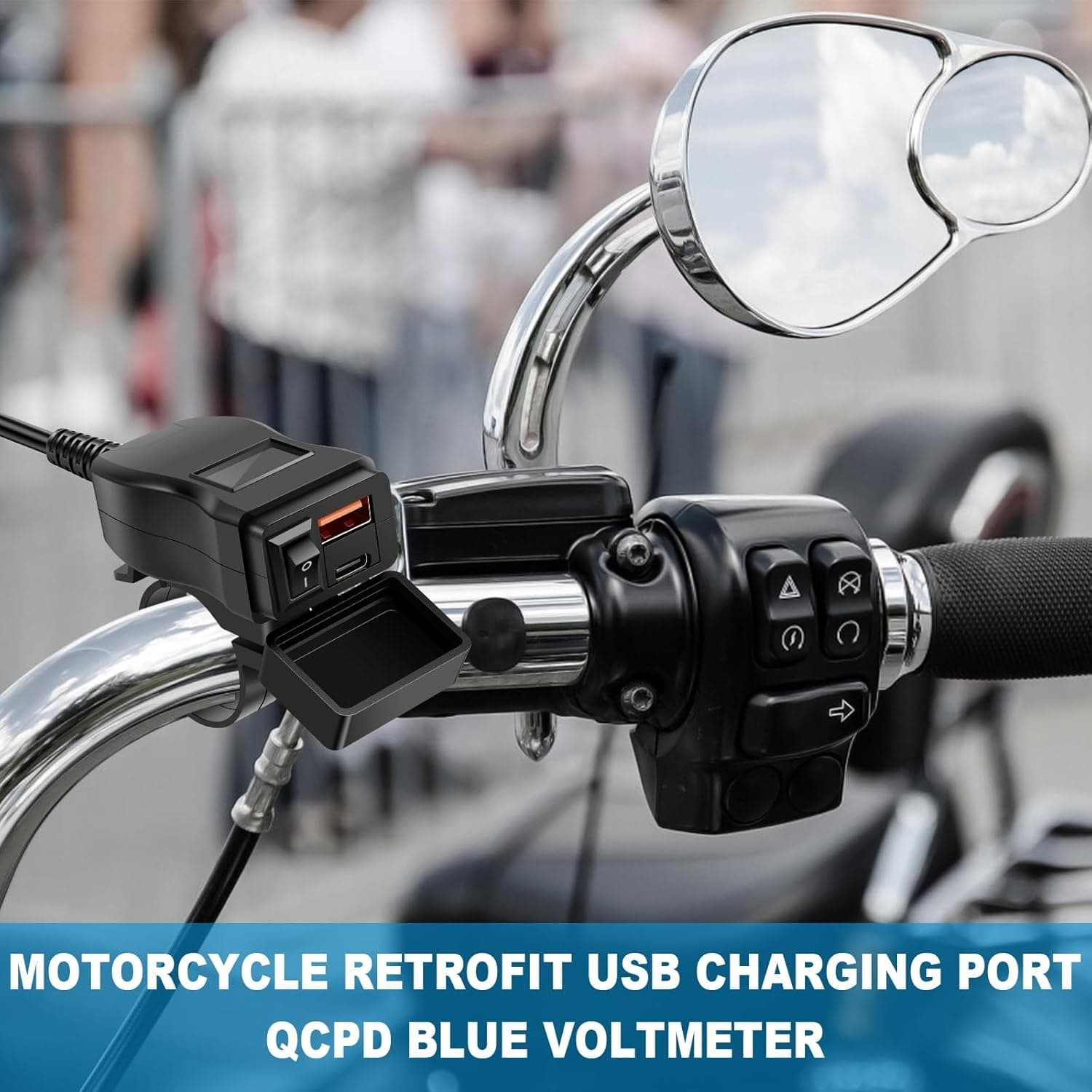 2 In 1 Waterproof Motorcycle Bike Charger Type-C & USB & Power Switch view 3