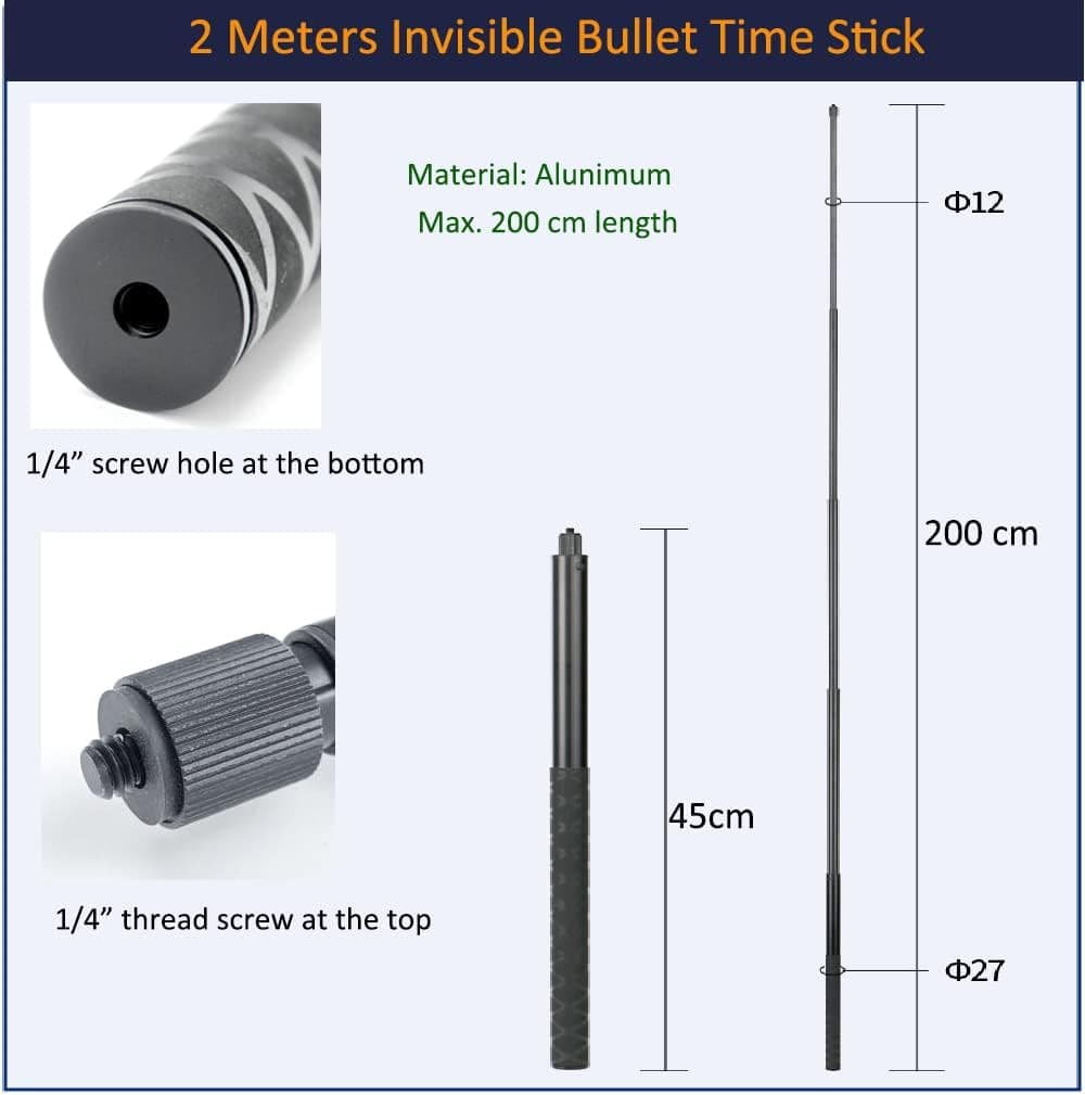 2 Meter Long Invisible Selfie Stick For Insta 360 view 2