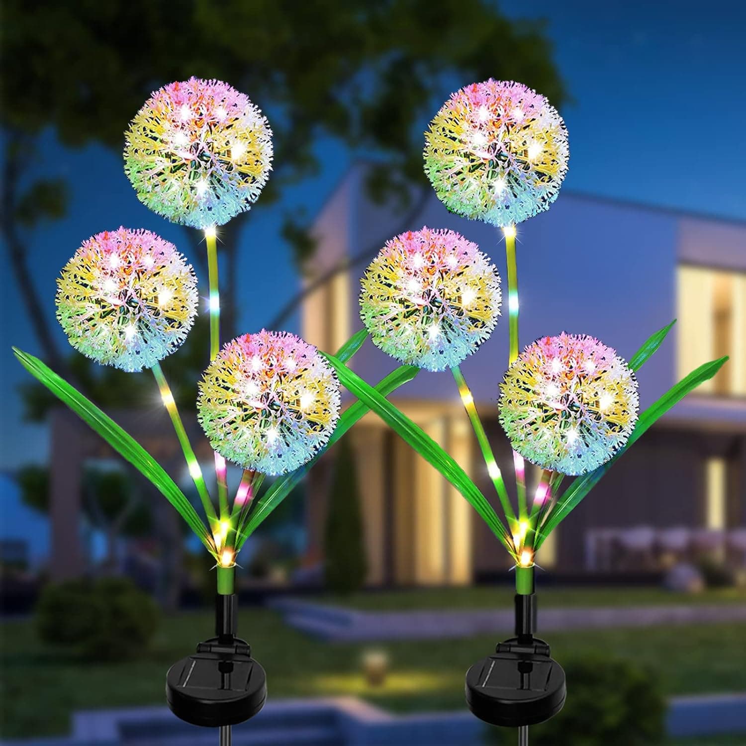 2 Piece Outdoor Solar Garden Dandelion Lights With Color changing 2 Modes IP65 Waterproof