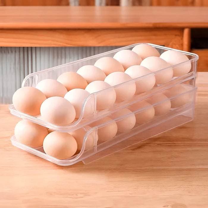 2-Tier Double Row Egg Holder Holds 28 Eggs Automatic Slide