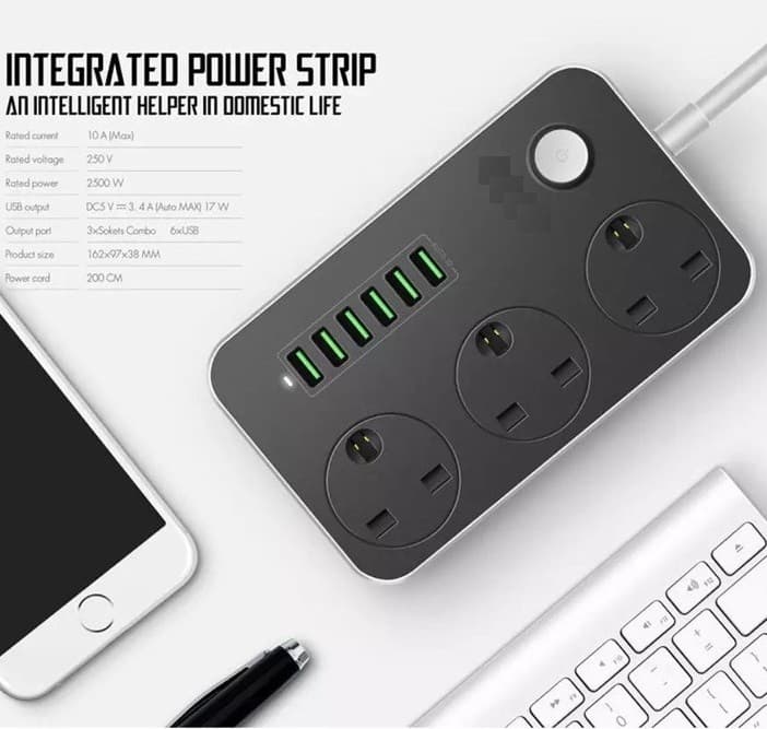 3.4A Power Socket With 3AC + 6USB Charger Power Socket Plug Extension view 2