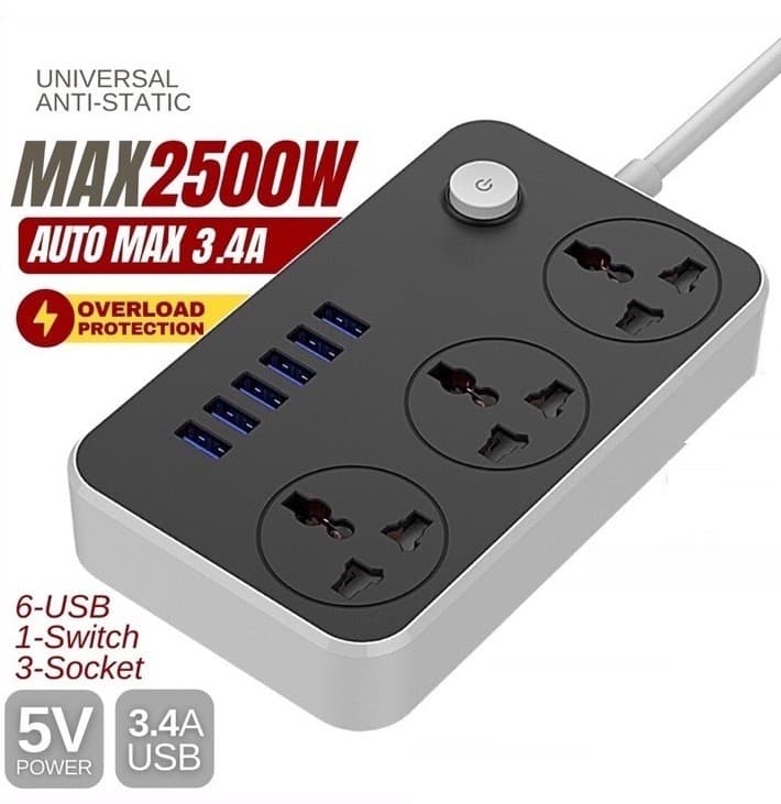 3.4A Power Socket With 3AC + 6USB Charger Power Socket Plug Extension