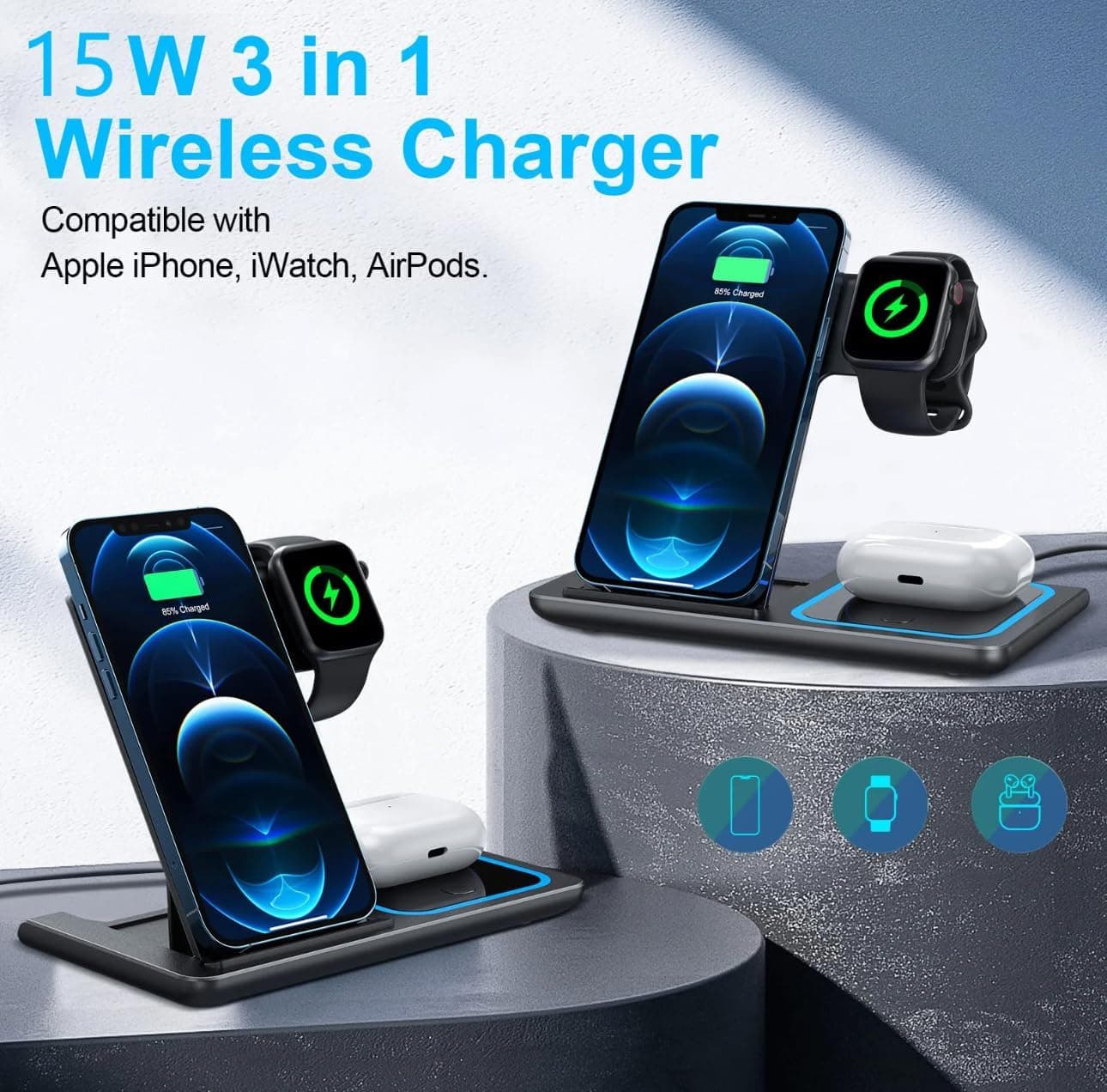 3 In 1 Foldable Wireless Charger Station For Phone Watch And Earbuds view 2