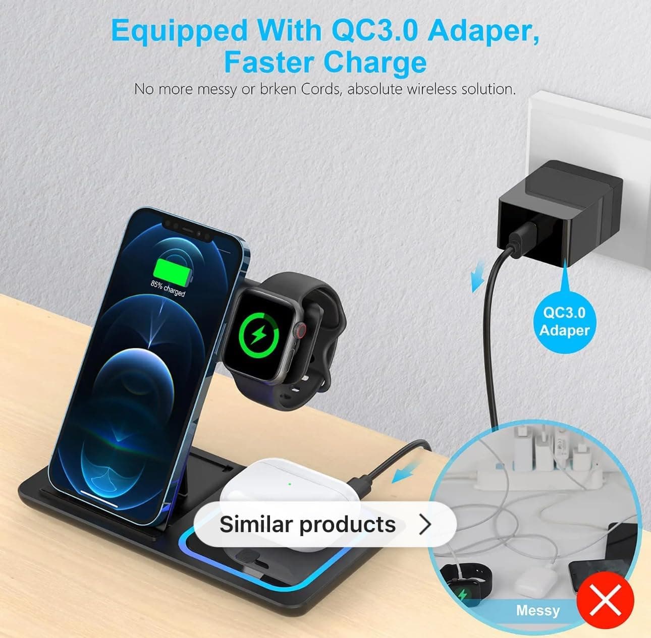 3 In 1 Foldable Wireless Charger Station For Phone Watch And Earbuds view 4