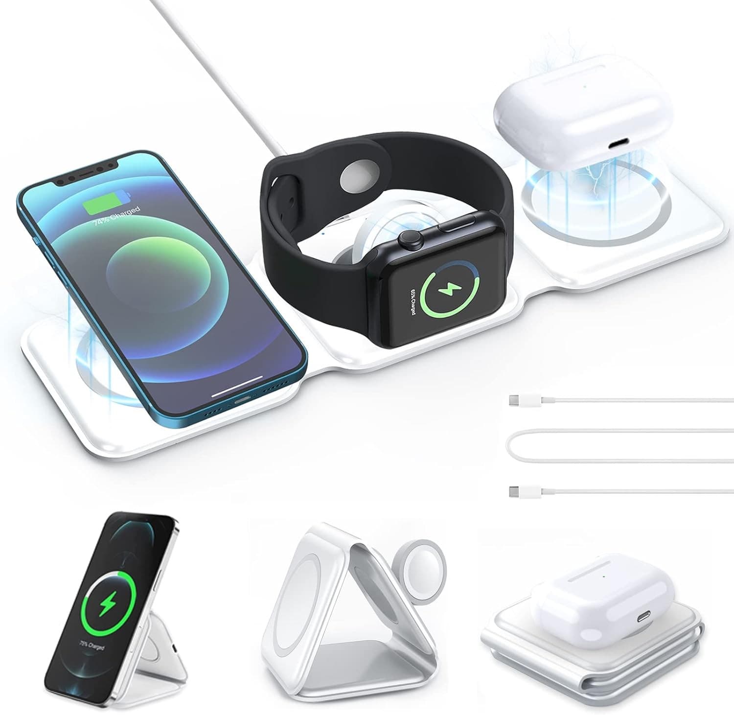 3 In 1 Foldable Wireless Charger Station For Phone Watch Earbuds