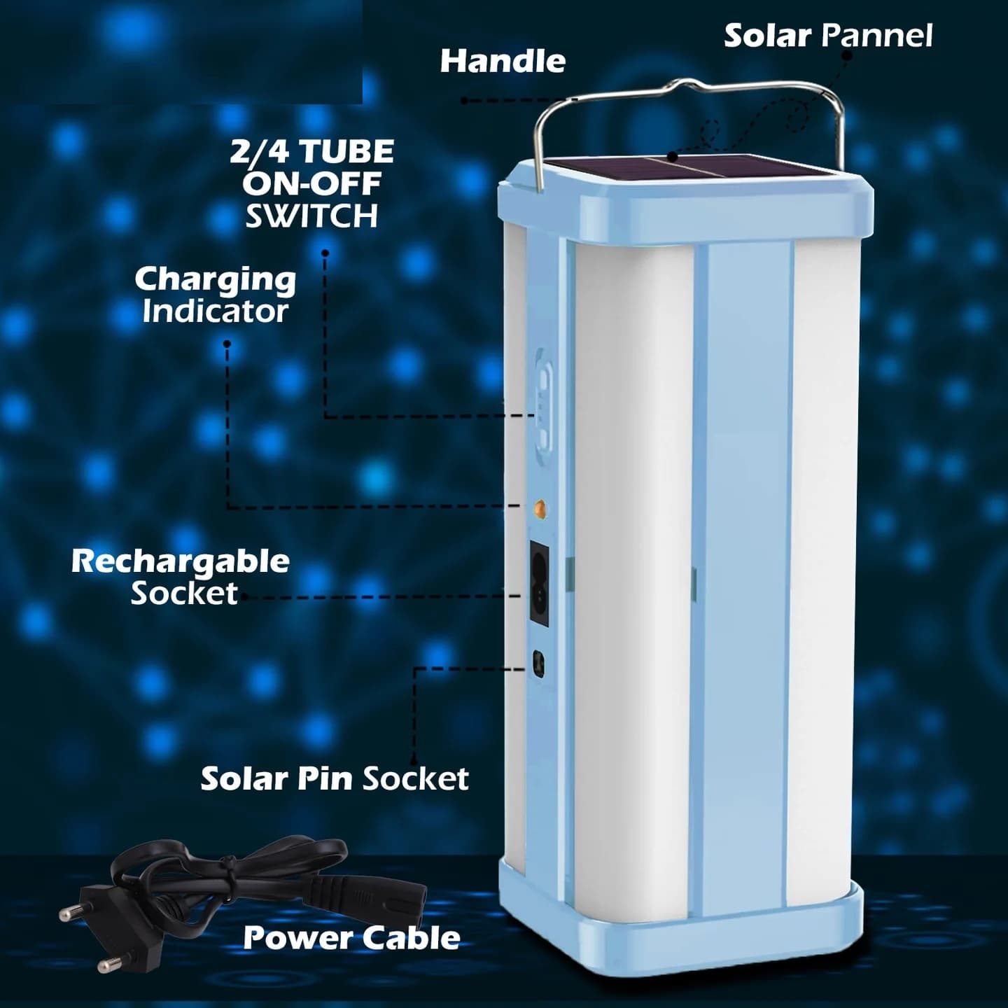 360 Degree Floor Lantern Lamp Emergency Rechargeable Solar Light 4 Tube view 2