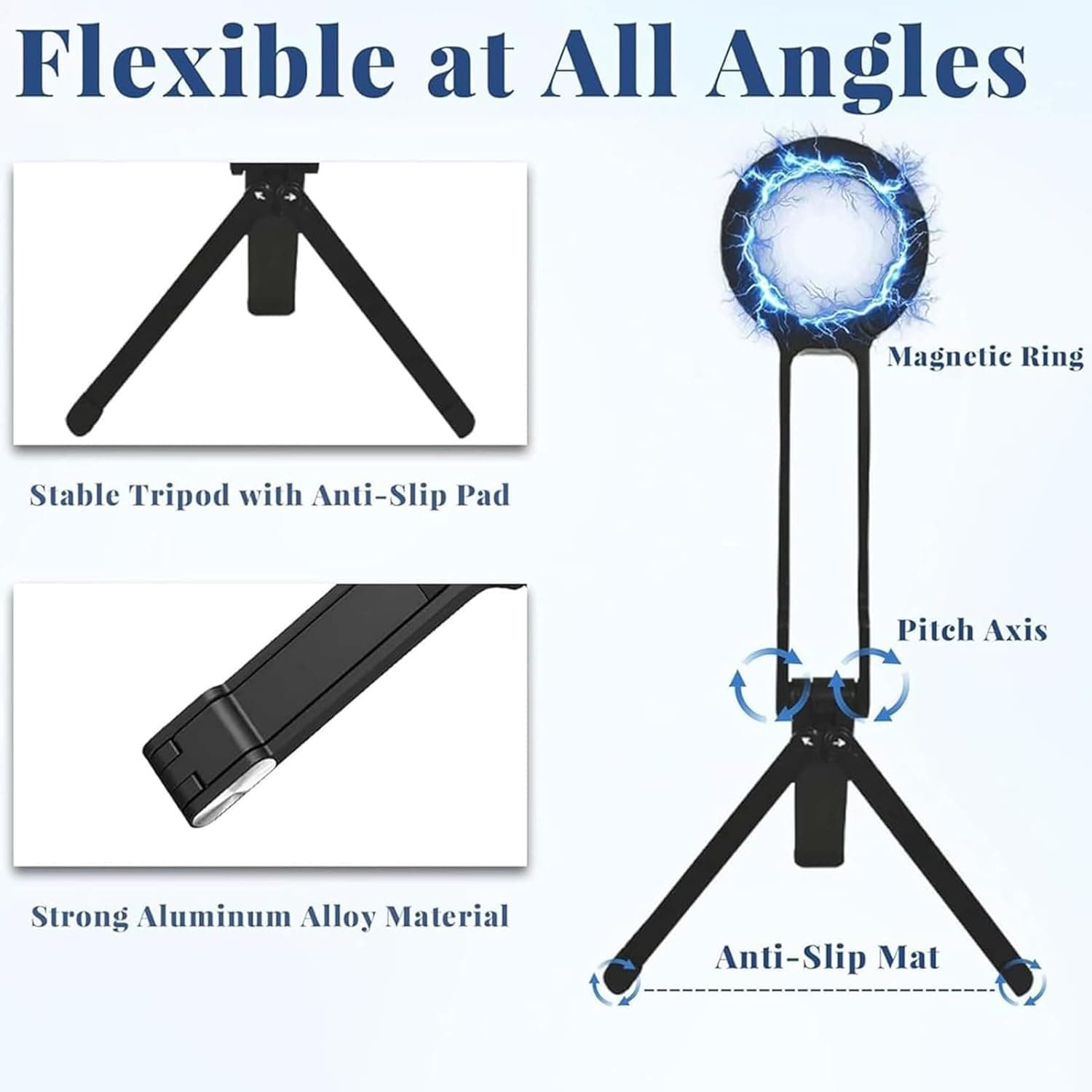 360° Magnetic Aluminum Portable Travel Tripod & Vlog Mobile Stand view 5