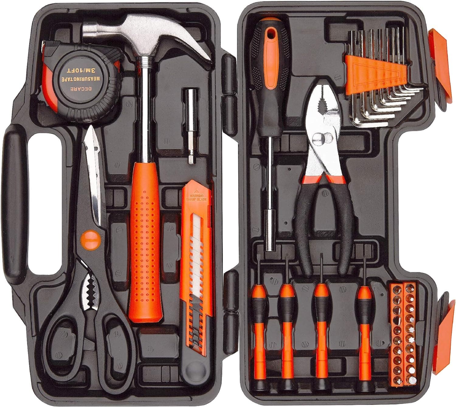 39 Piece Tool Set General Household Hand Tool Kit with Plastic Toolbox Storage Case