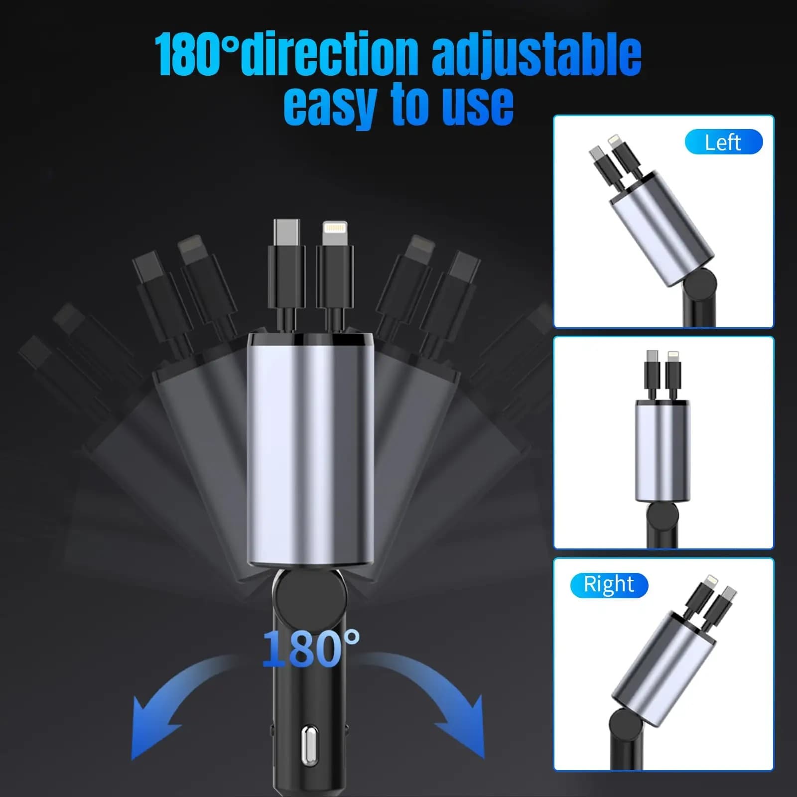 4 In 1 120W Retractable Cable Super Fast Charging Voltage Display Car Charger view 3