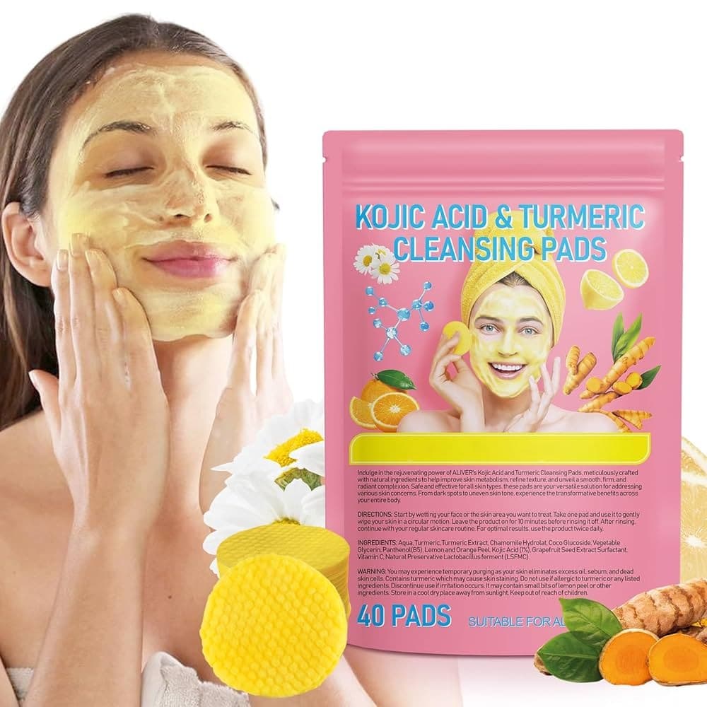 40 Pcs Kojic Acid and Turmeric Cleansing Pads, Turmeric Cleansing Pads, Face Turmeric Kojic Acid Pads view 2
