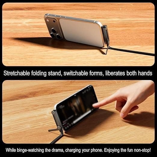 65W Braided USB-C Fast Charging Cable with Built-in 360° Foldable Metal Phone Stand view 2