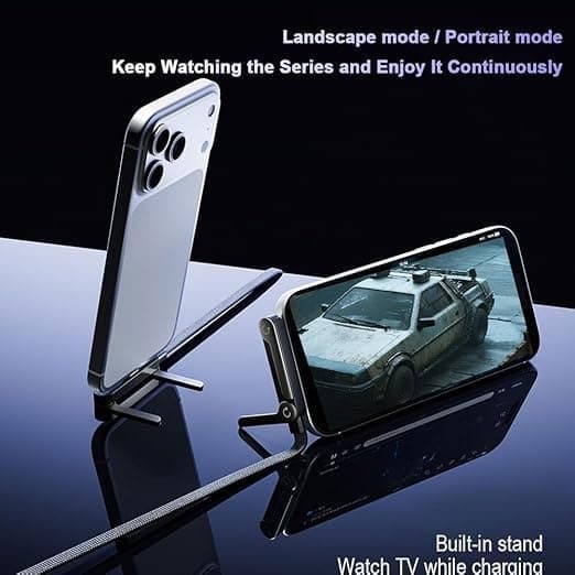 65W Braided USB-C Fast Charging Cable with Built-in 360° Foldable Metal Phone Stand view 3