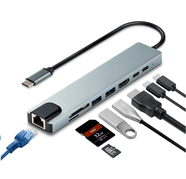 8 In 1 USB Hub C To HDMI RJ45 Adapter