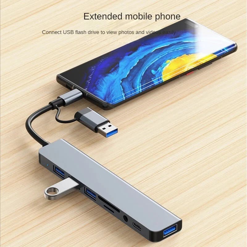 8 In 2 USB-C Hub Adapter With USB TF/SD Card Reader & 3.5mm Audio Port view 5
