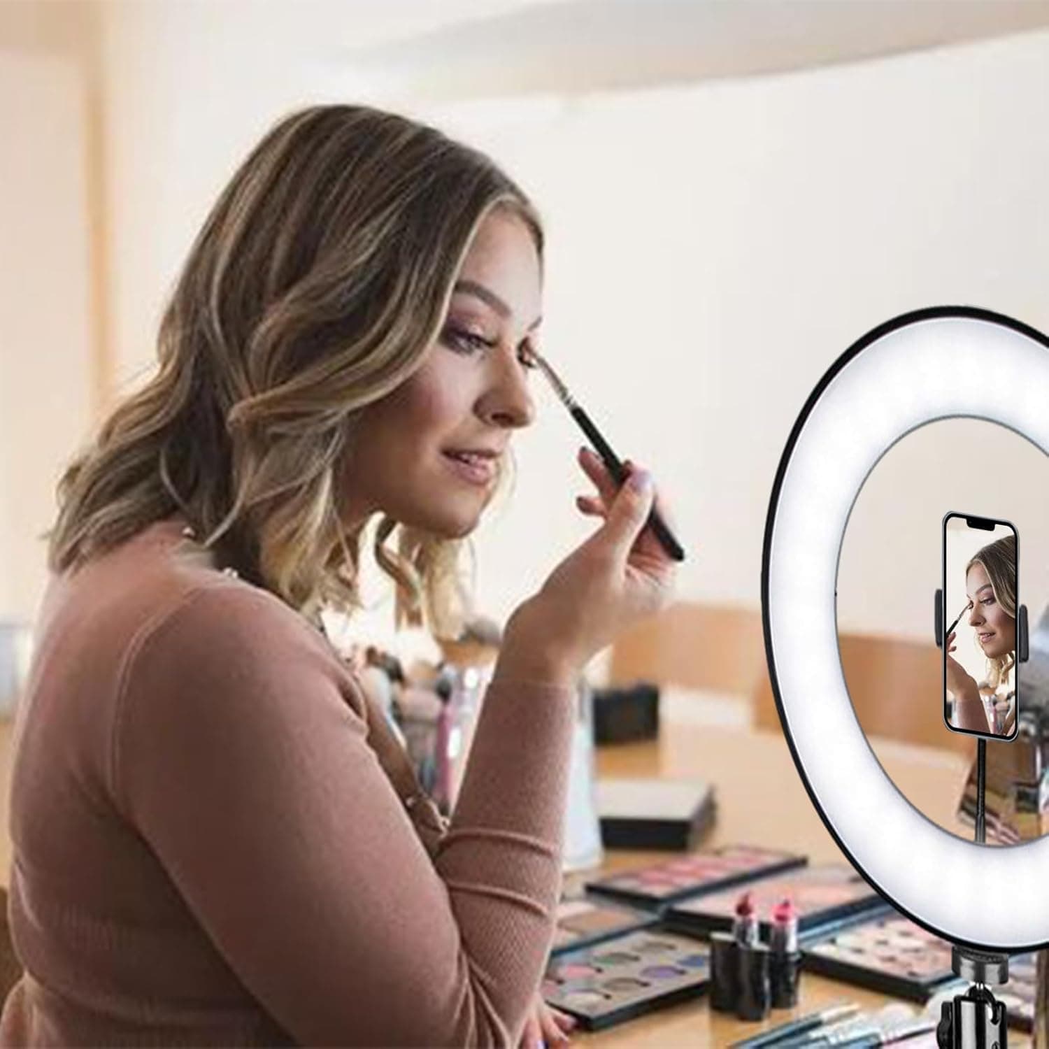 Adjustable Ring Light Phone Stand Tripod Mount For Vlogging & Live Streaming 10 Inch view 3
