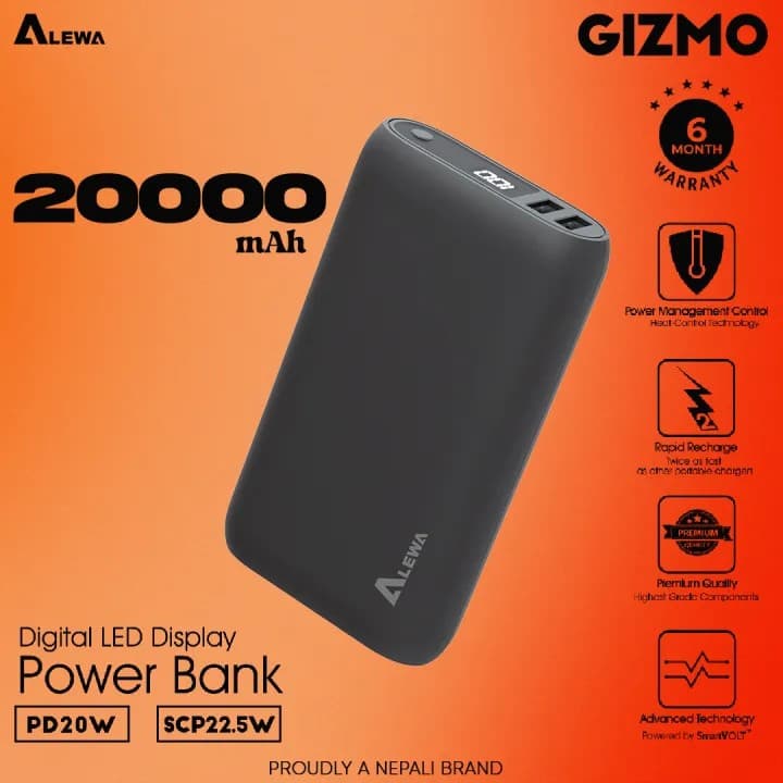 Alewa GIZMO 20000mah 22.5 Watt Fast Charging Powerbank