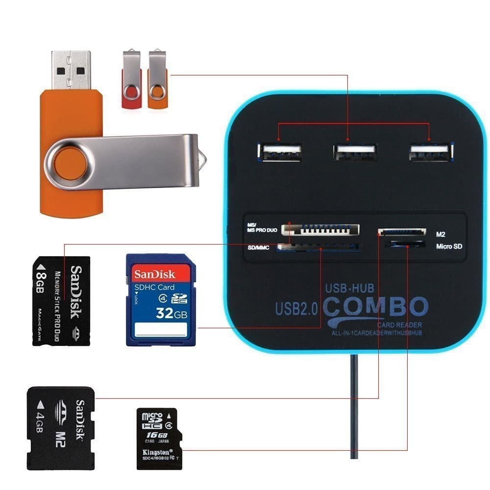 All In One Combo Card Reader For Pen Drive Cameras Mobile PC Laptop Tablet