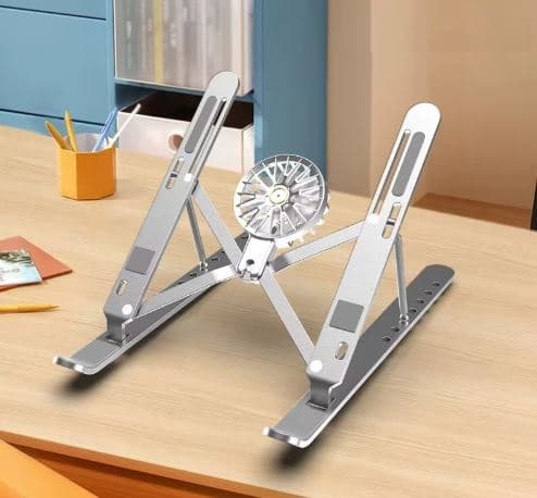 Aluminum Laptop Stand With Lighting Cooling Fan Foldable For Travel And Office Use