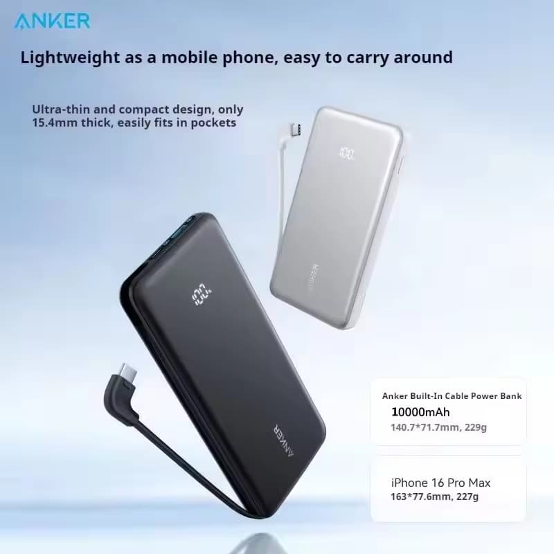 Anker A110D 10000mAh Powerbank With Built-in Type-C Cable | 22.5W PD Fast Charging view 2