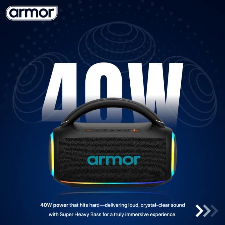 Armor AR Bass Pro 40W Portable Bluetooth Speaker With Heavy Bass 7200mAh Battery IPX5 Water Resistance view 4