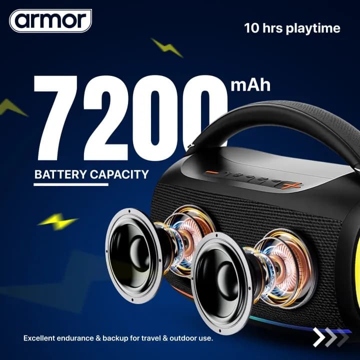 Armor AR Bass Pro 40W Portable Bluetooth Speaker With Heavy Bass 7200mAh Battery IPX5 Water Resistance view 5