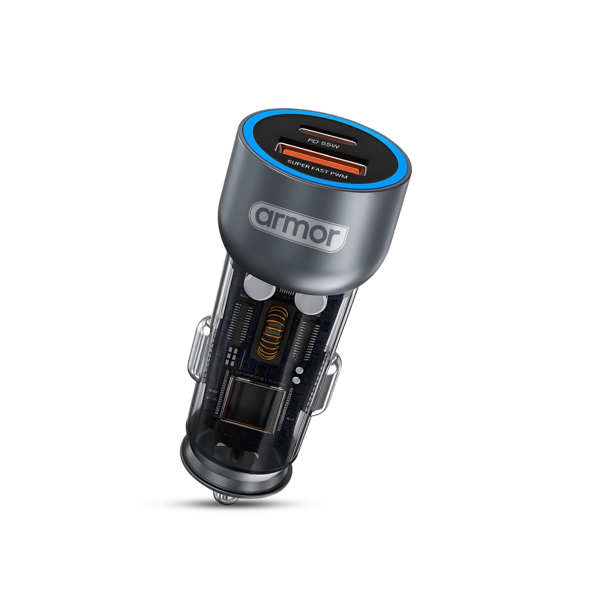 Armor AR PD12 55W Super Fast Car Charger with Dual Ports (USB-A + USB-C)