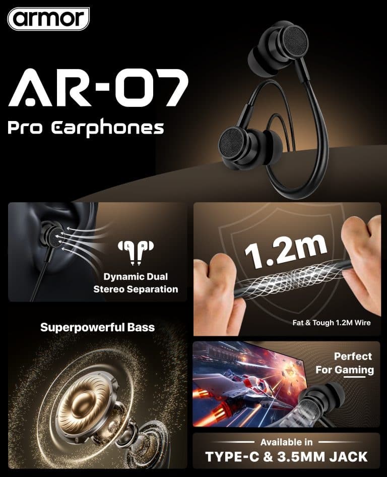 Armor AR07C Pro Type-C Wired Earphones With Powerful Bass And HD Clear Calling view 3