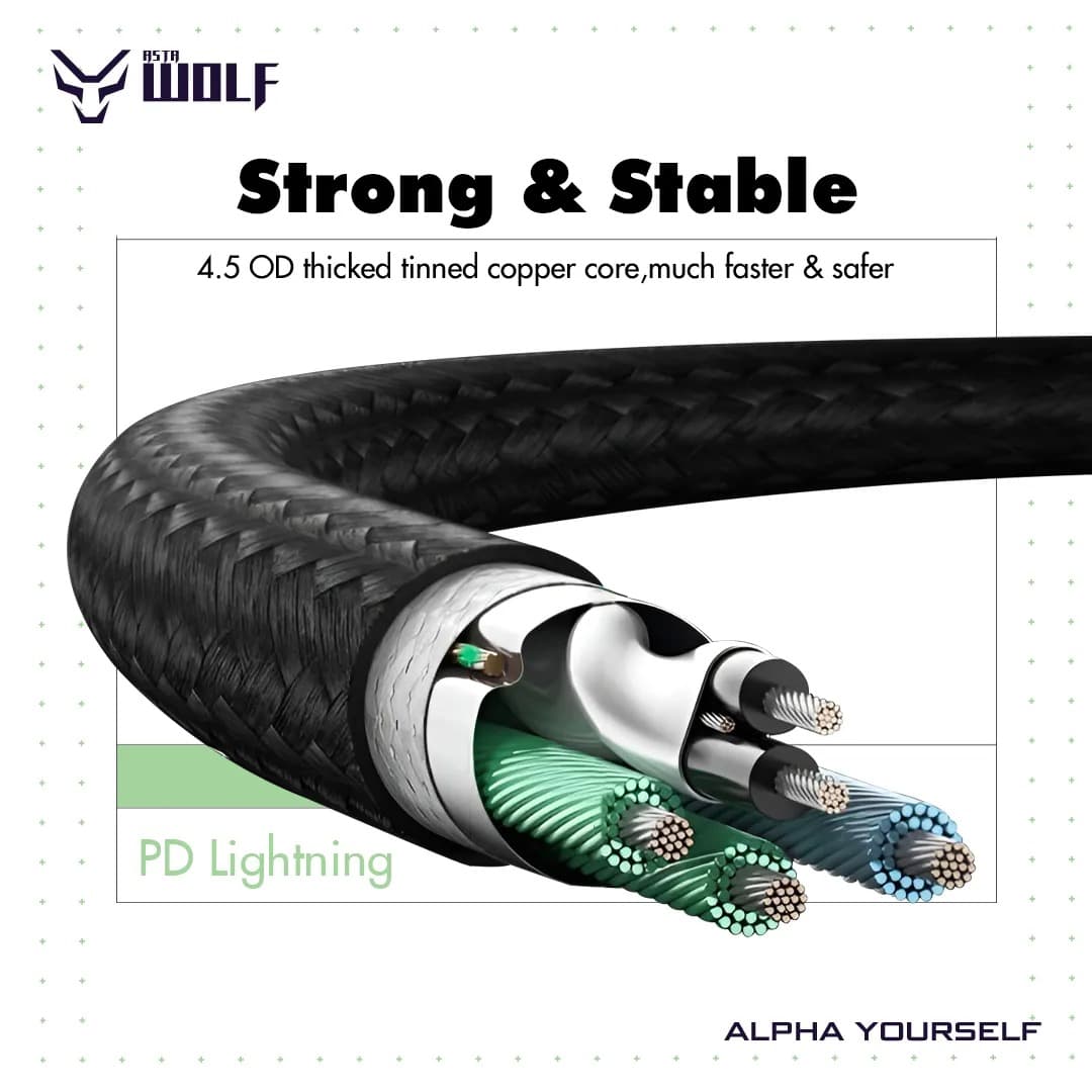 Asta WOLF Hyper 100cm Type-C To Lightning Cable 30W Braided Cable view 3
