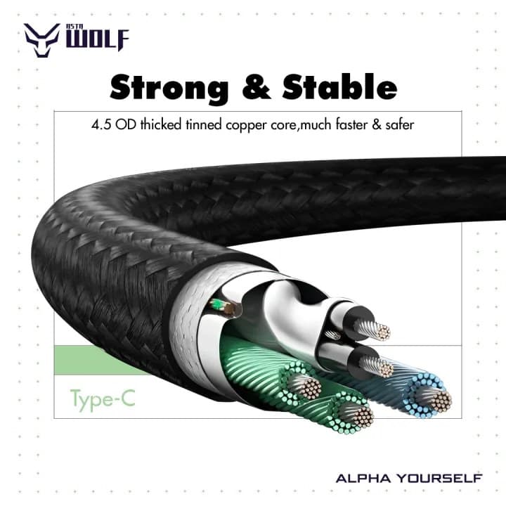 Asta WOLF Hyper Type USB To C 120 Watt 1M Braided Fast Charging Data Cable view 3