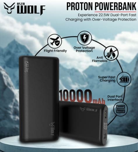 Asta WOLF Proton 10000mAh Slim Powerbank 22.5W Output Fast Charging
