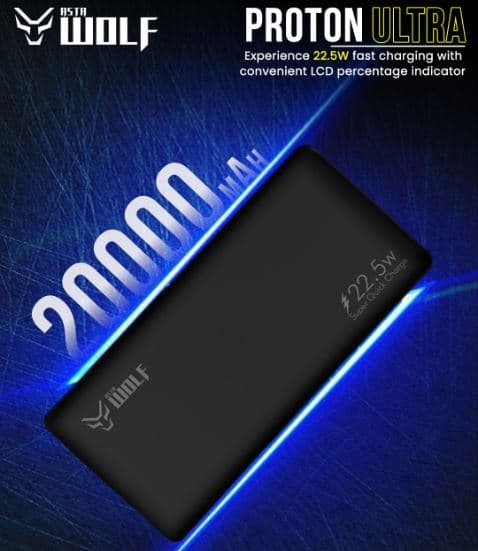 Asta WOLF Proton Ultra 20000mAh Power Bank 22.5W Output Slim And Portable