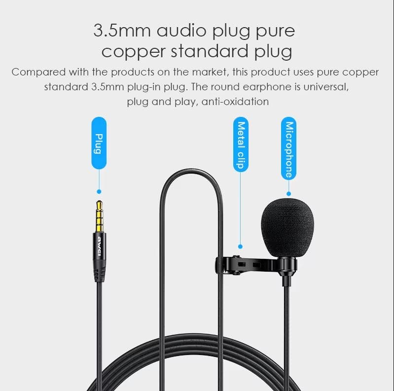 Awei MK1 Clipper Microphone 3.5mm Jack Noise Reduction view 2
