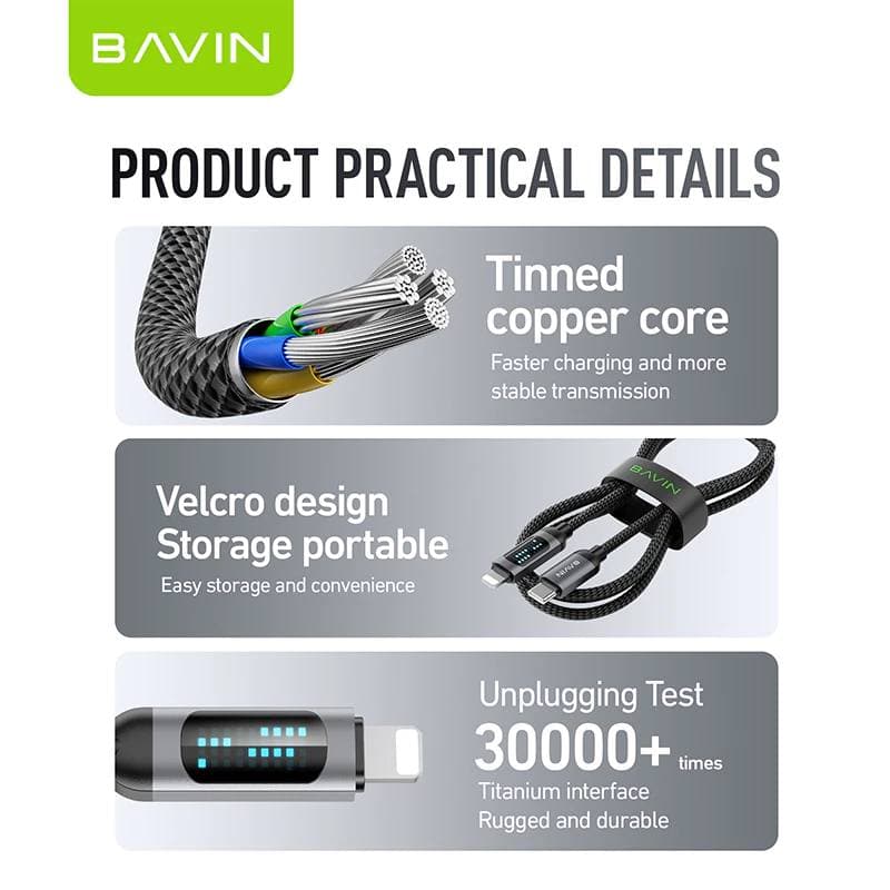BAVIN CB377 1M PD Fast Charging Data Cable 30W With LED Display Nylon Braided view 4