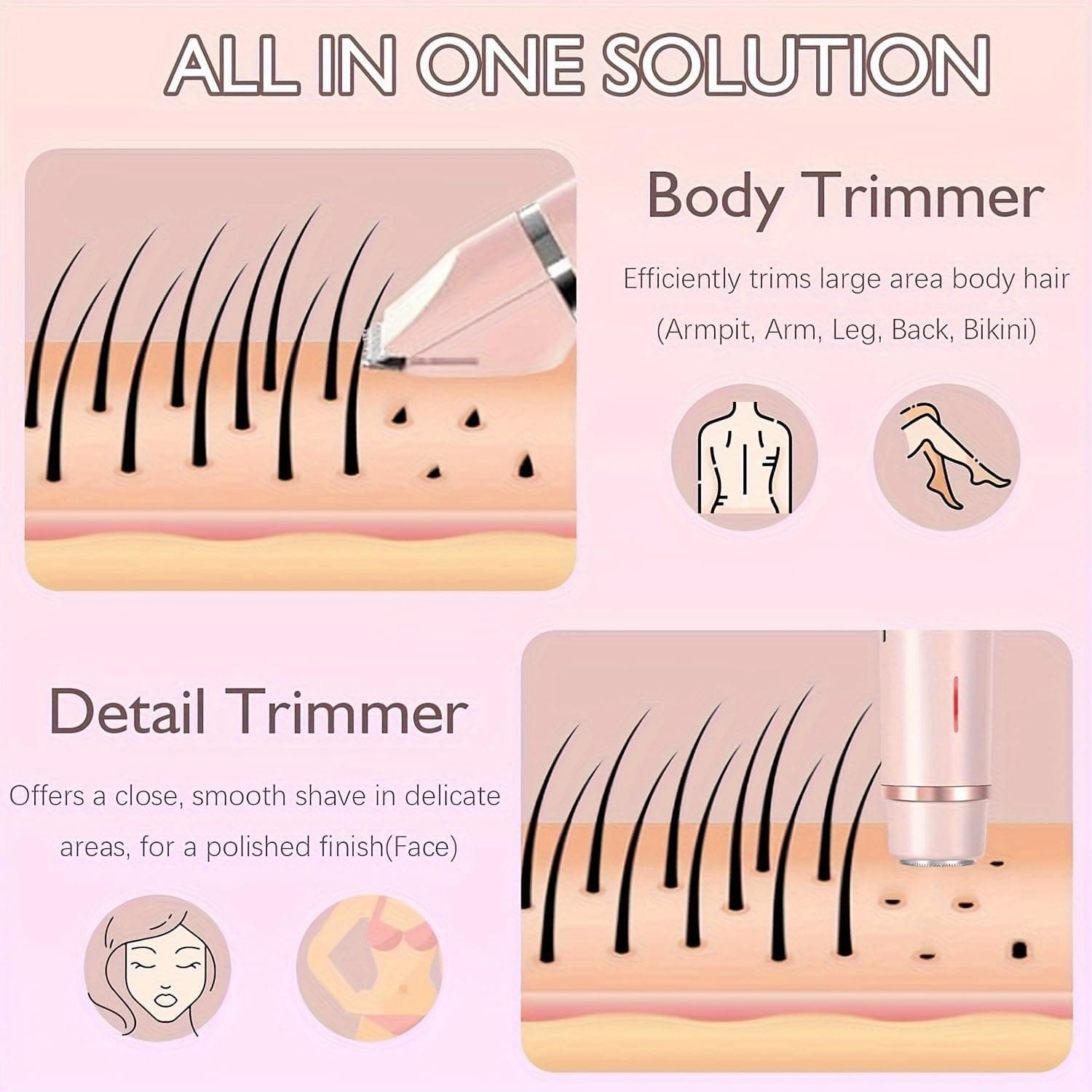 Bikini Shaver Dual Head Rechargeable Multi-Purpose Hair Trimmer Shaver 2-in-1 view 5