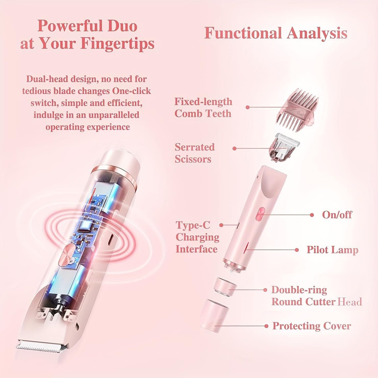 Bikini Shaver Dual Head Rechargeable Multi-Purpose Hair Trimmer Shaver 2-in-1 view 2
