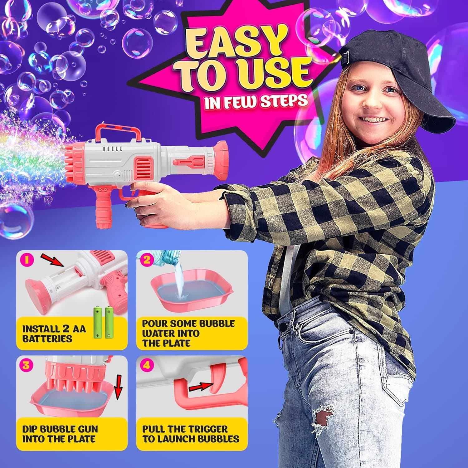 Bubble Machine Toy With 32‑Hole Bubble Maker For Outdoor/Indoor Birthday & Party Fun view 3