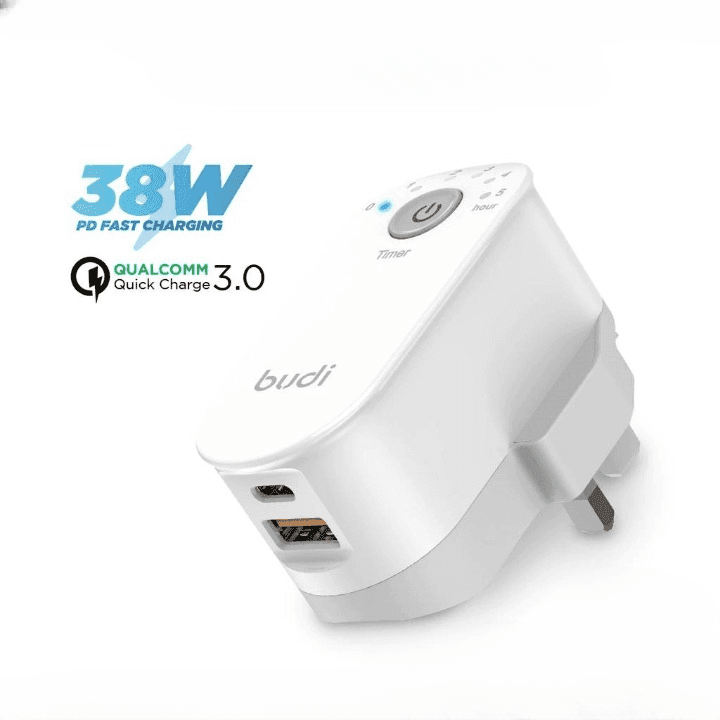 Budi 38W Timer Charger Adapter USB Type C Fast Charging Plug PD QC 3.0