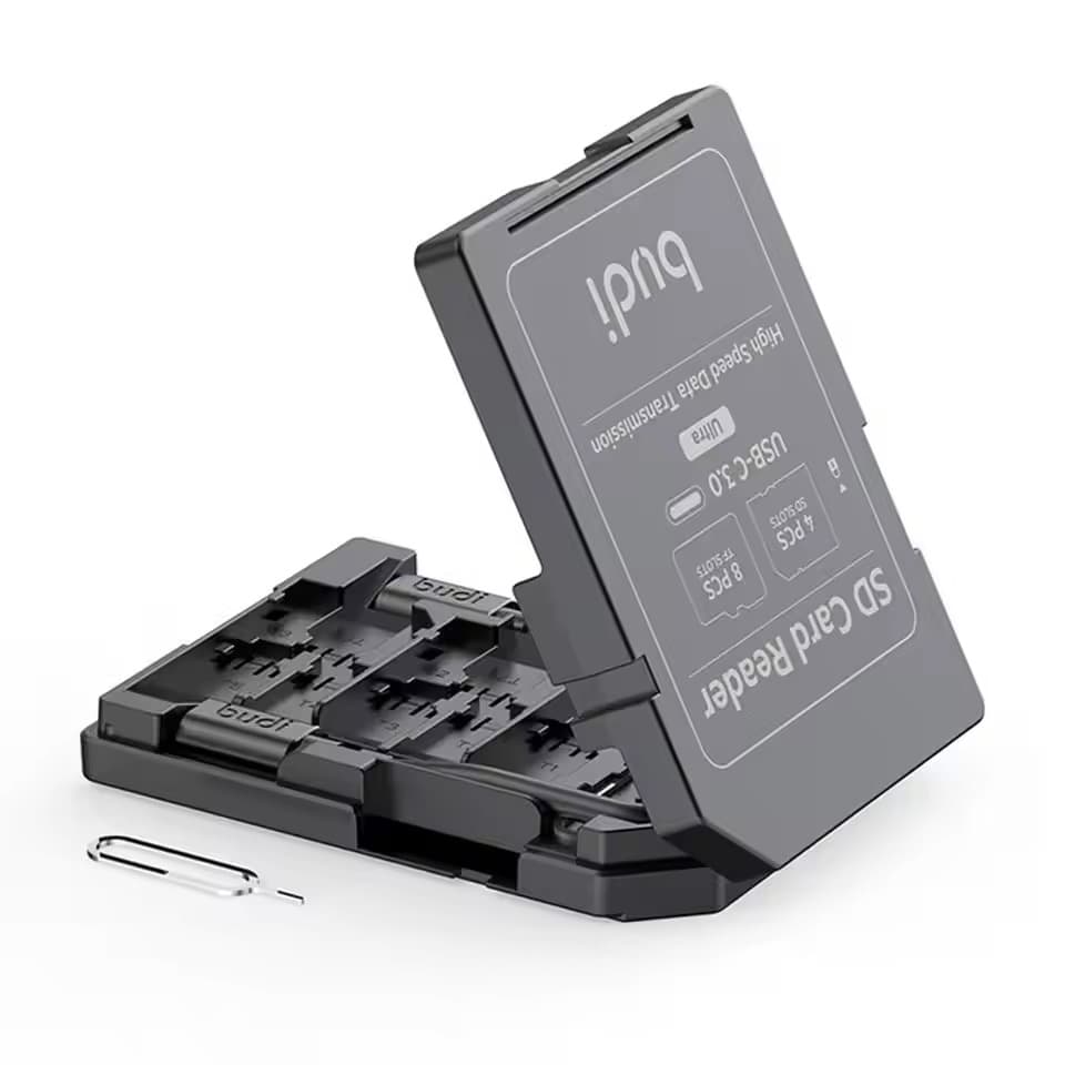 BUDI SD/TF Card Reader with SD Card Appearance Design 4 SD Slots & 8 TF Slots New Multifunctional High-Speed Memory Card Reader view 4
