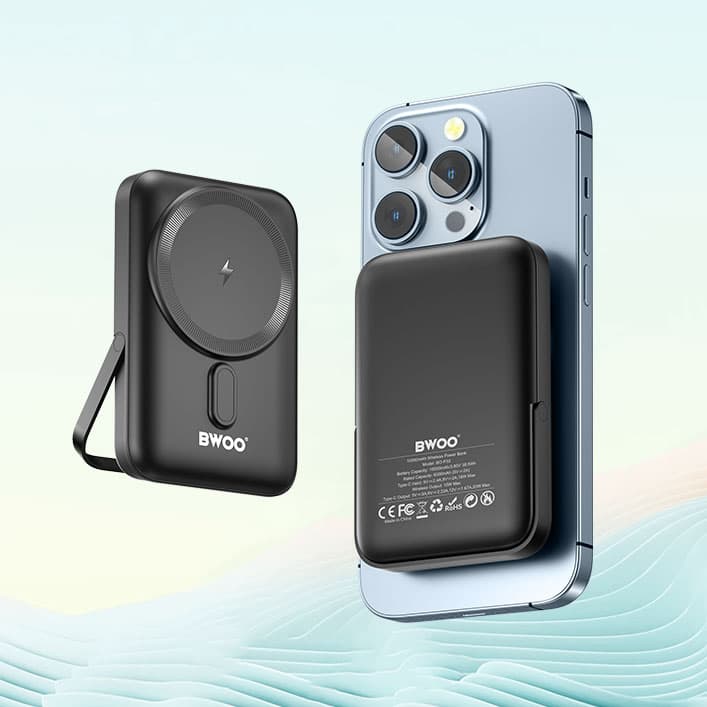 Bwoo BO P33 10000mAh Magnetic Wireless Power Bank With Foldable Holder