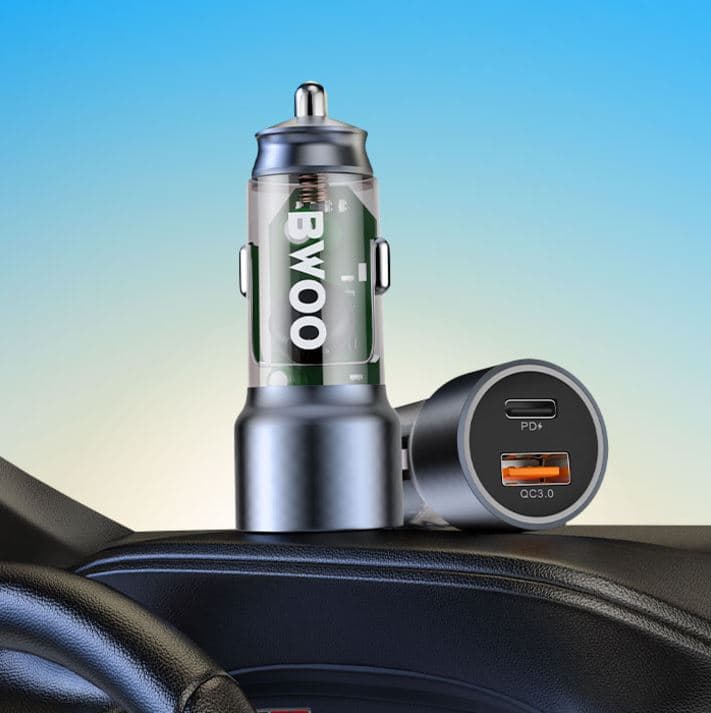 BWOO CC95 43W USB-C Car Charger 2 Ports Transparent