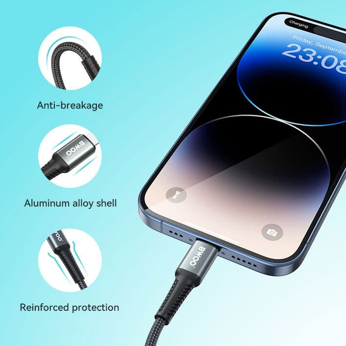Bwoo X288C-L 3 Meter USB‑C To Lightning Fast Charging Cable PD 27W Nylon Braided view 4