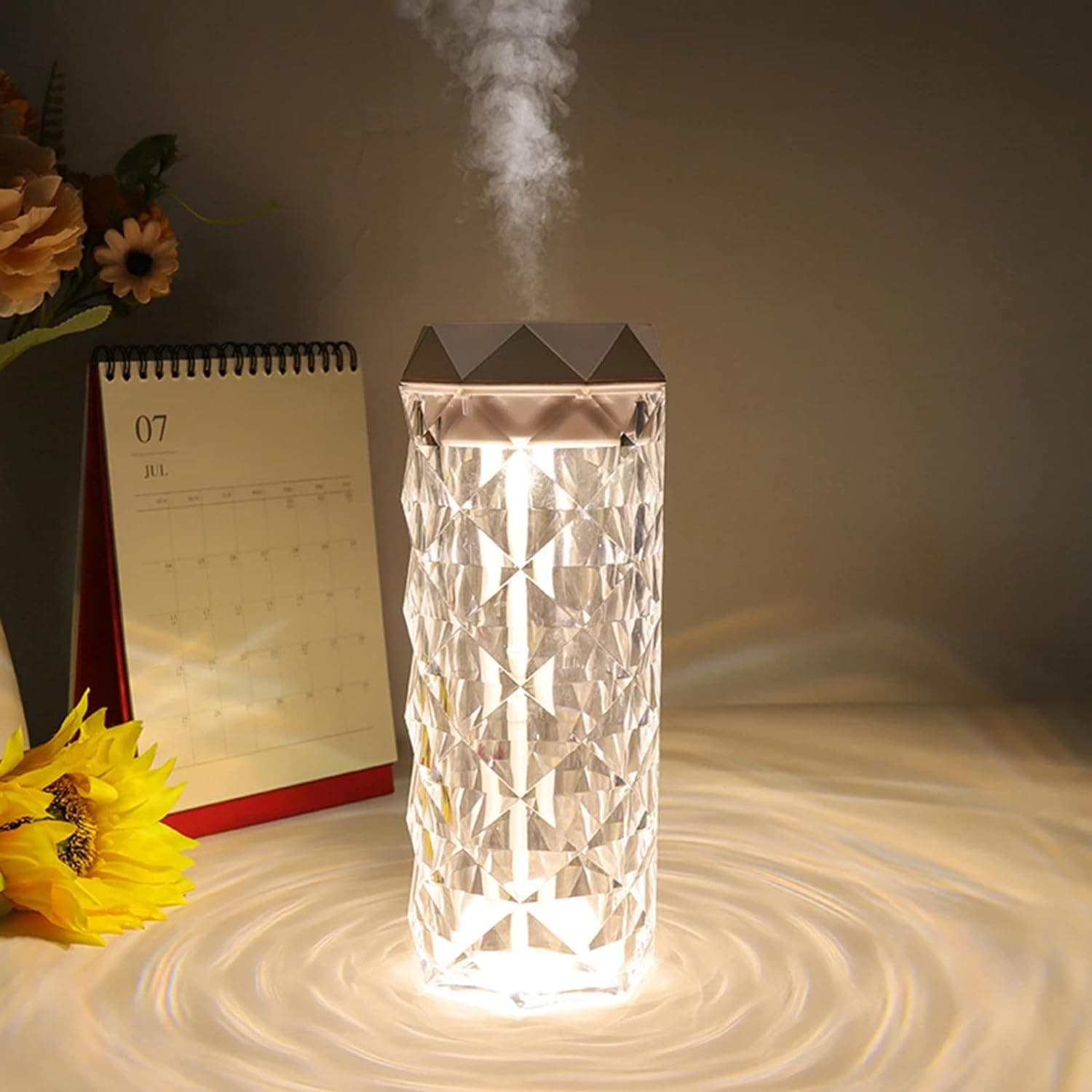 Crystal Lamp Cool Mist Humidifier With 7 Colors Touch Control 1 Liter